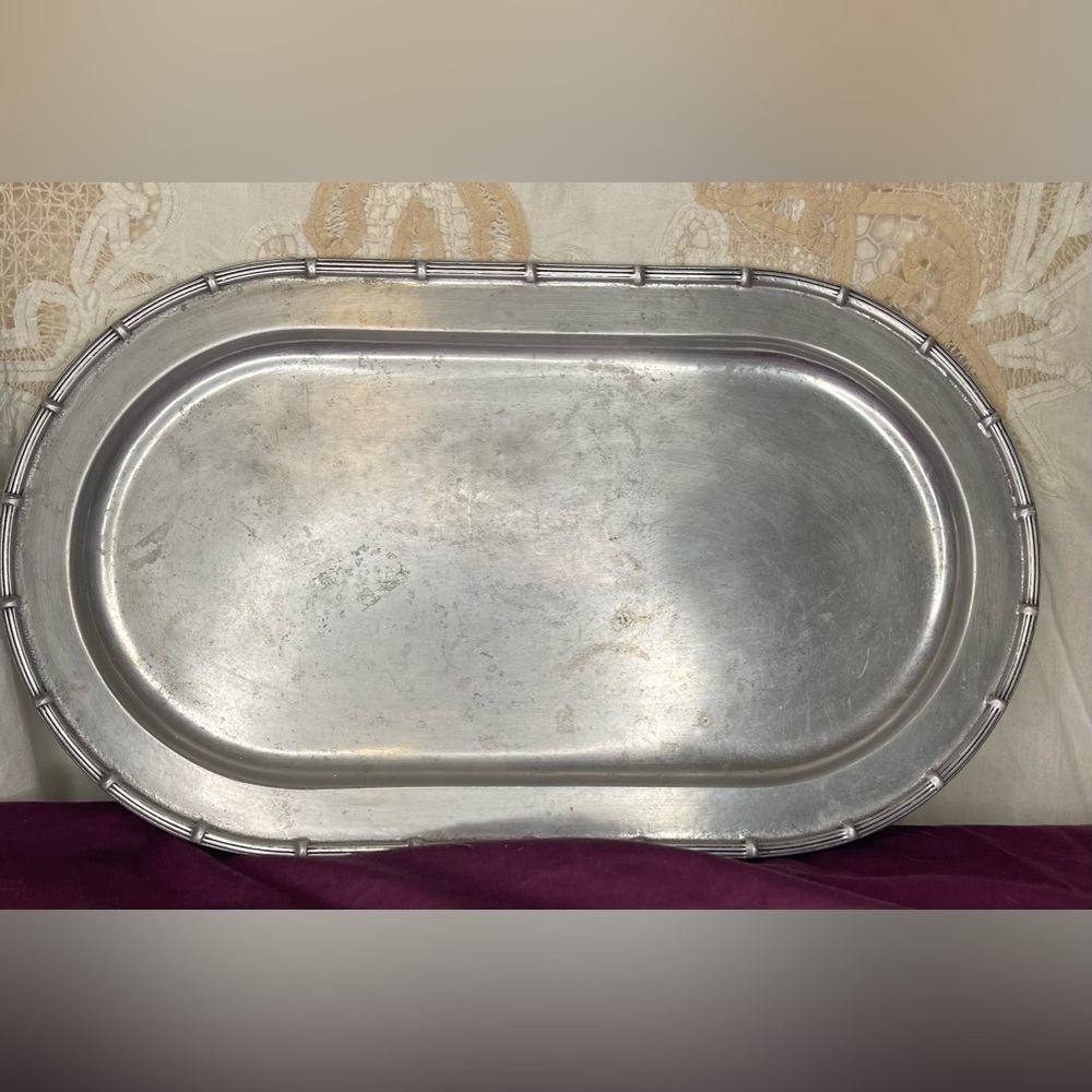Vintage Wilton Armetale Oval Serving Tray With Ribbed Edges Pewter Made in USA